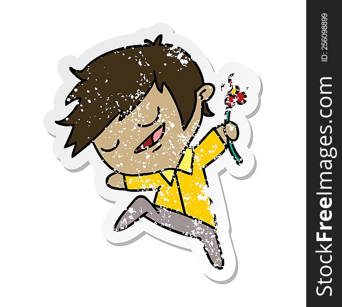 freehand drawn distressed sticker cartoon of kawaii cute boy