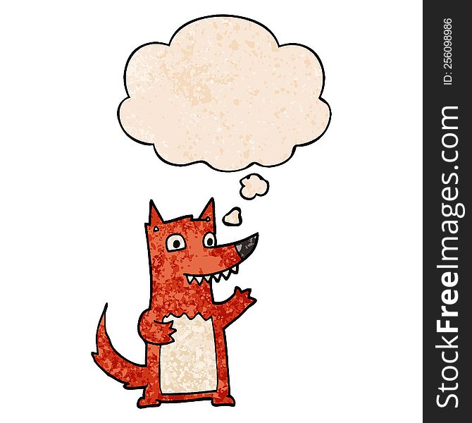 cartoon wolf with thought bubble in grunge texture style. cartoon wolf with thought bubble in grunge texture style