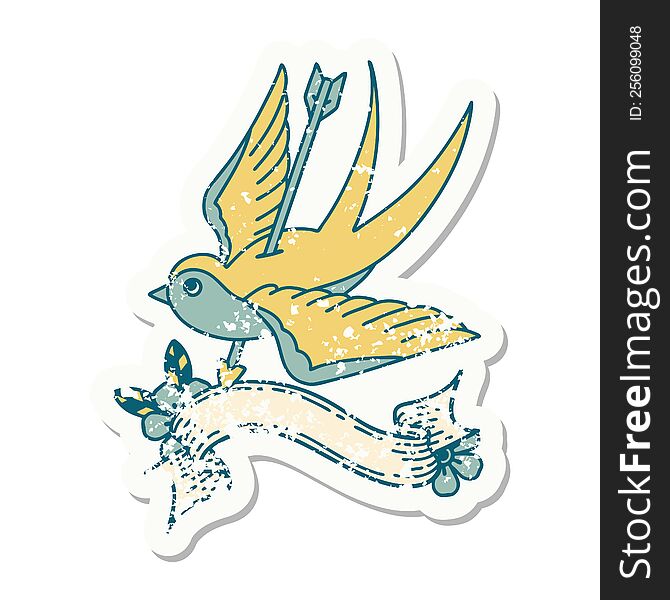 Grunge Sticker With Banner Of A Swallow