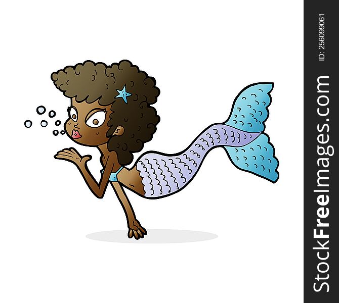 Cartoon Mermaid Blowing Kiss