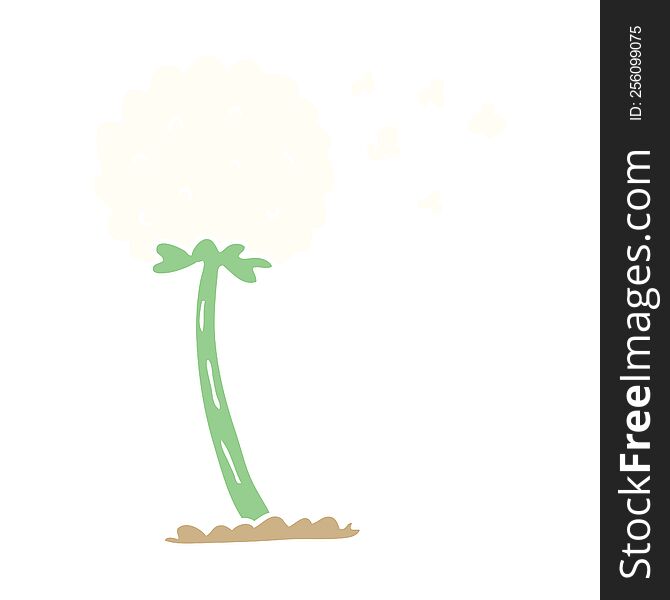 flat color illustration cartoon dandelion blowing in wind