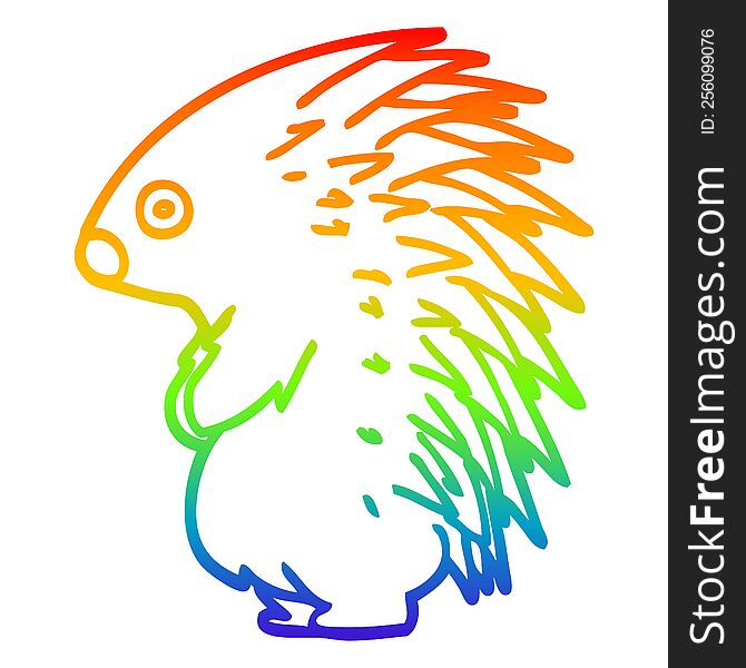 Rainbow Gradient Line Drawing Cartoon Spiky Hedgehog