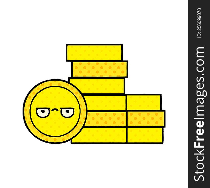 comic book style cartoon of a coins