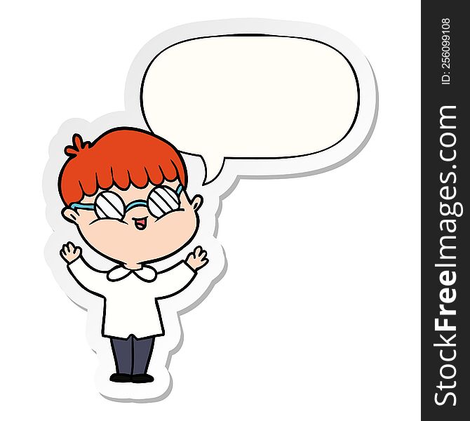 Cartoon Boy Wearing Spectacles And Speech Bubble Sticker