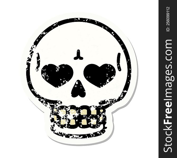 Traditional Distressed Sticker Tattoo Of A Skull