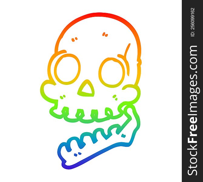 rainbow gradient line drawing of a cartoon skull