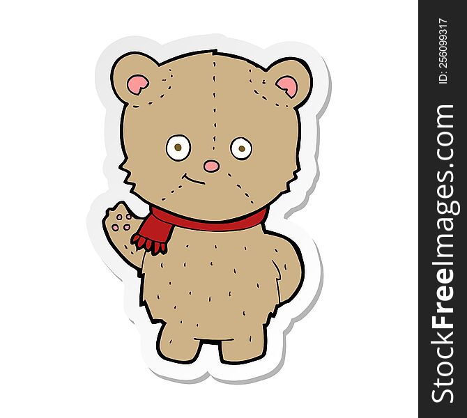 Sticker Of A Cartoon Waving Teddy Bear