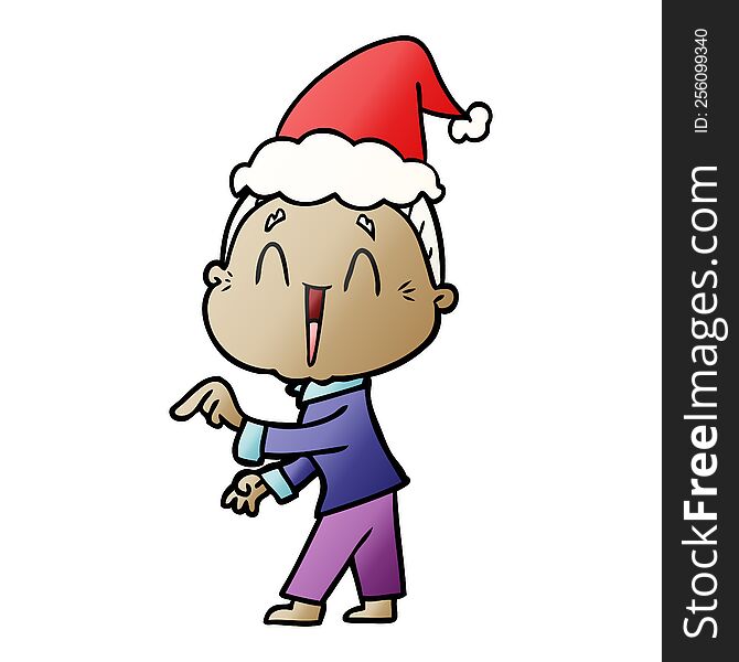 hand drawn gradient cartoon of a happy old lady wearing santa hat
