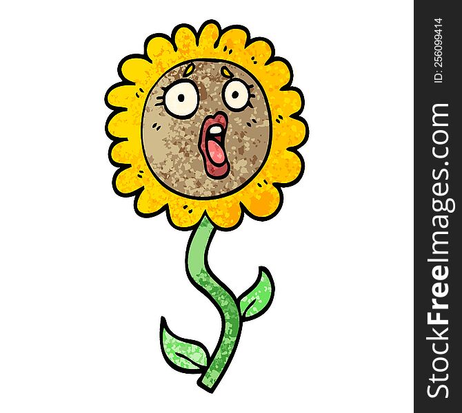 grunge textured illustration cartoon shocked sunflower