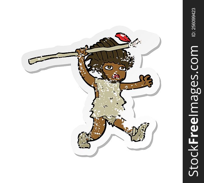 Retro Distressed Sticker Of A Cartoon Caveman
