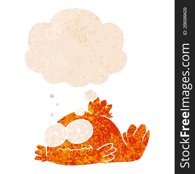 Cartoon Goldfish And Thought Bubble In Retro Textured Style