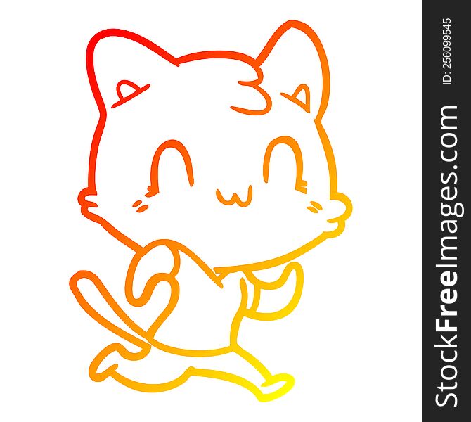 Warm Gradient Line Drawing Cartoon Happy Cat Running