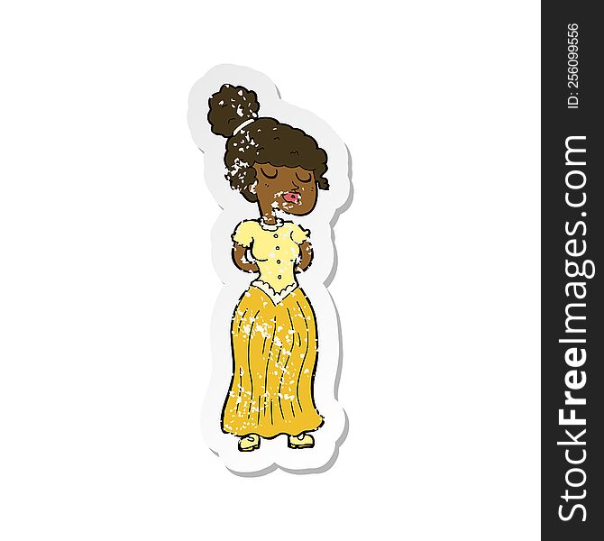 retro distressed sticker of a cartoon pretty victorian woman