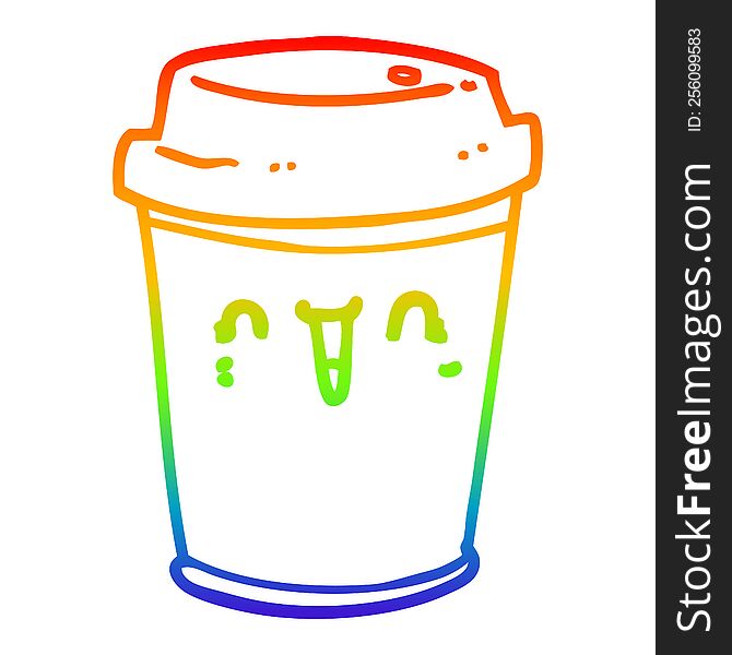 Rainbow Gradient Line Drawing Cartoon Take Out Coffee