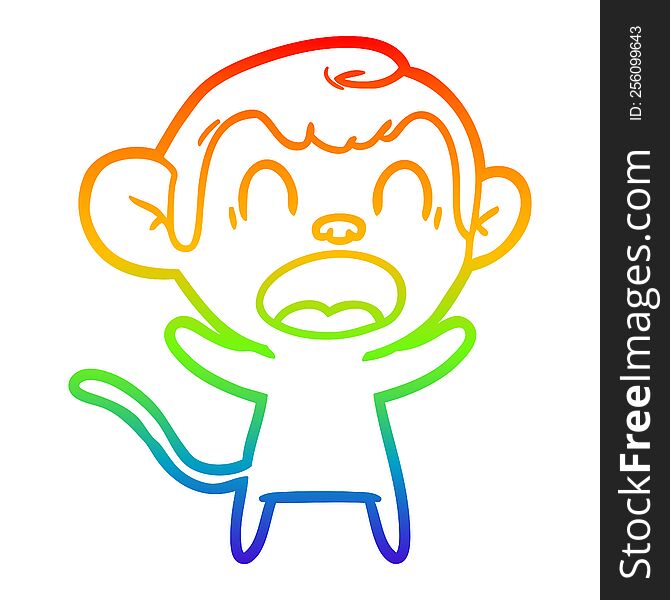 Rainbow Gradient Line Drawing Shouting Cartoon Monkey