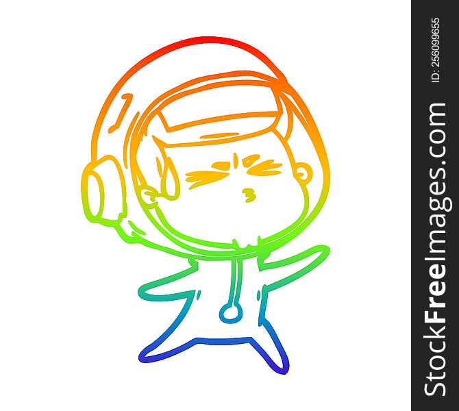 Rainbow Gradient Line Drawing Cartoon Stressed Astronaut