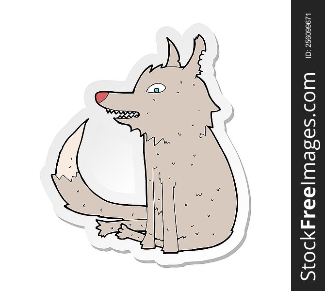 Sticker Of A Cartoon Wolf Sitting