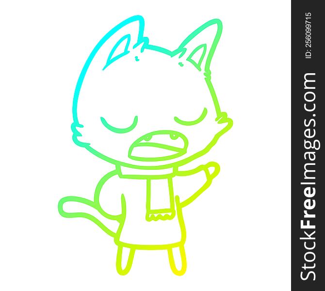 Cold Gradient Line Drawing Talking Cat Wearing Winter Clothes