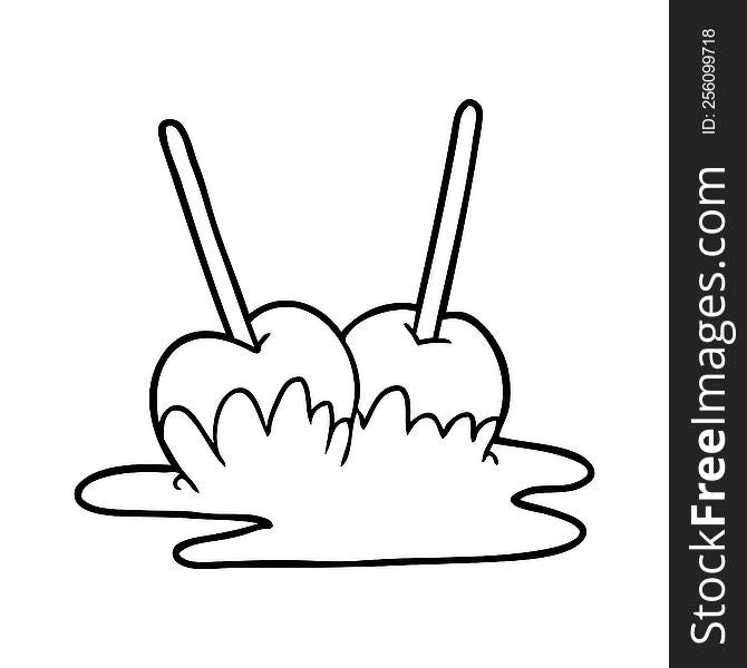line drawing of a toffee apples. line drawing of a toffee apples