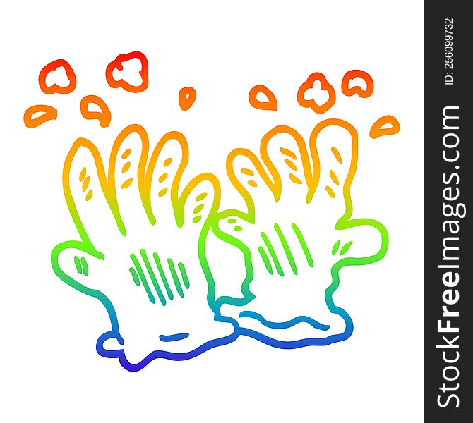 rainbow gradient line drawing of a cartoon sterile gloves