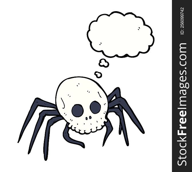 Cartoon Spooky Halloween Skull Spider With Thought Bubble