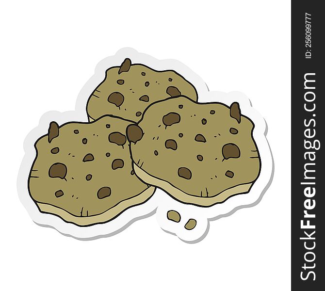 sticker of a cartoon chocolate chip cookies