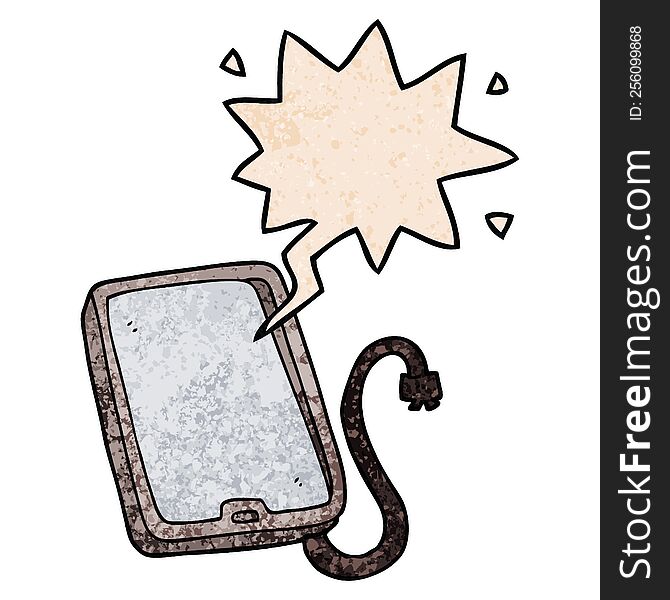 Cartoon Computer Tablet And Speech Bubble In Retro Texture Style