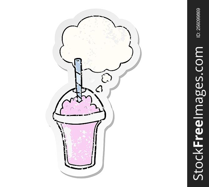 cartoon smoothie with thought bubble as a distressed worn sticker