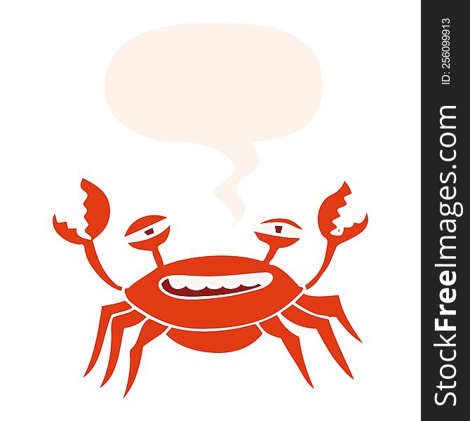 Cartoon Crab And Speech Bubble In Retro Style