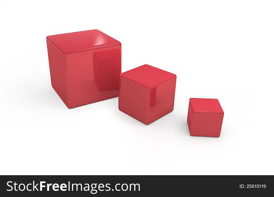 Three red cubes on white background