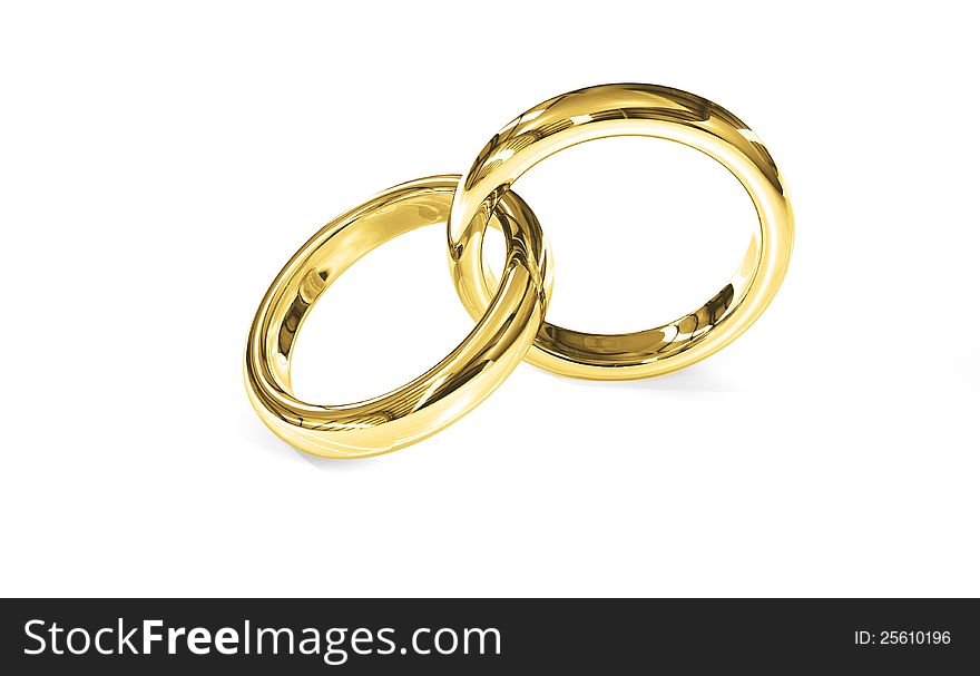 Two golden rings on white background