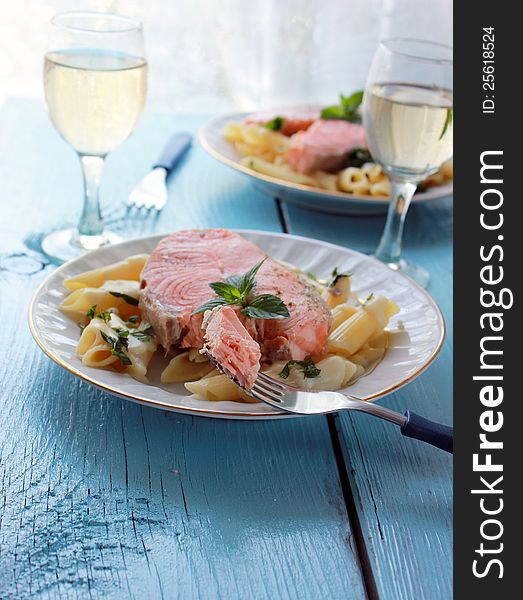Salmon and penne