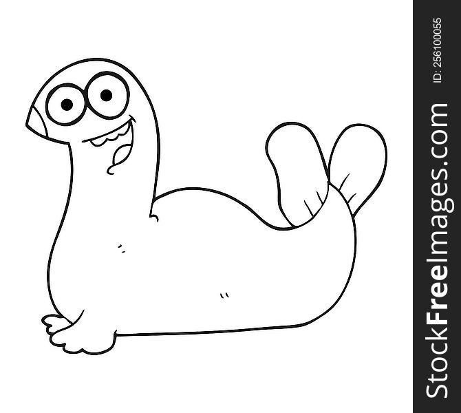 freehand drawn black and white cartoon seal