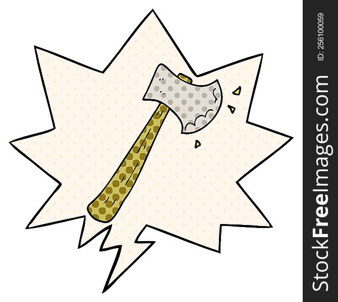cartoon axe with speech bubble in comic book style