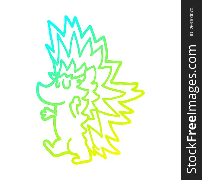 Cold Gradient Line Drawing Cartoon Spiky Hedgehog