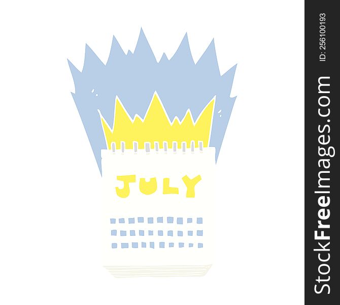 flat color illustration of calendar showing month of July. flat color illustration of calendar showing month of July