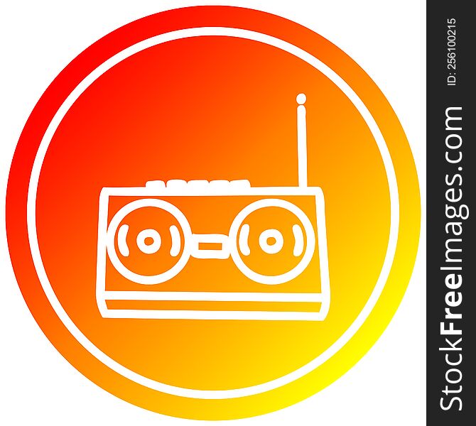 radio cassette player circular icon with warm gradient finish. radio cassette player circular icon with warm gradient finish
