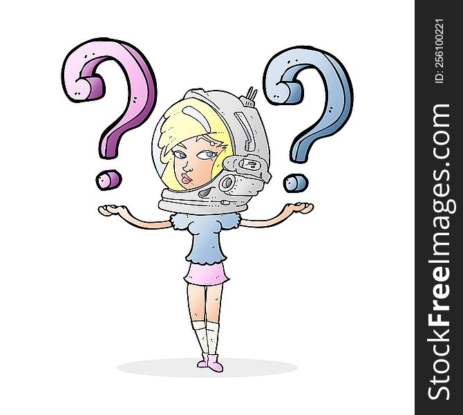 Cartoon Spacewoman Asking Questions
