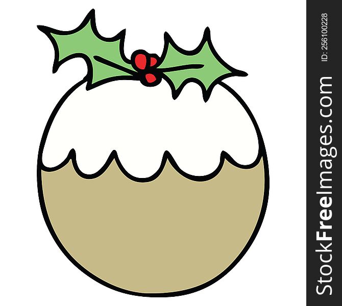 Quirky Hand Drawn Cartoon Christmas Pudding
