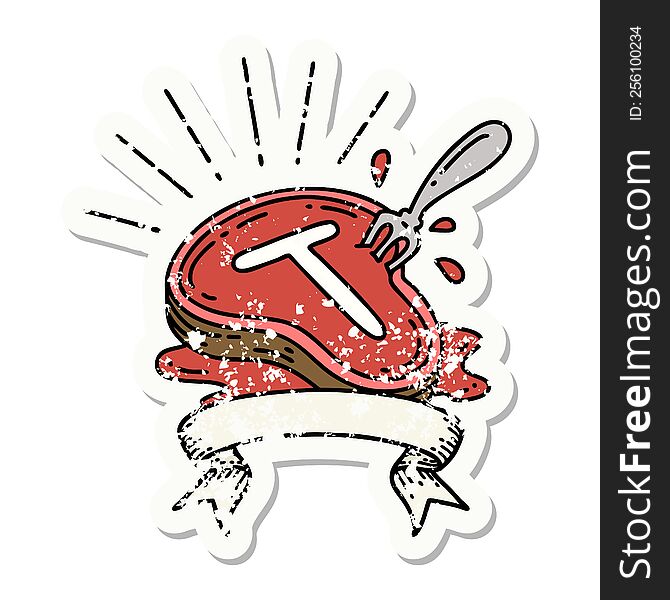 Grunge Sticker Of Tattoo Style Steak And Fork