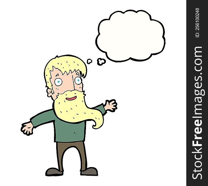 Cartoon Man With Beard Waving With Thought Bubble
