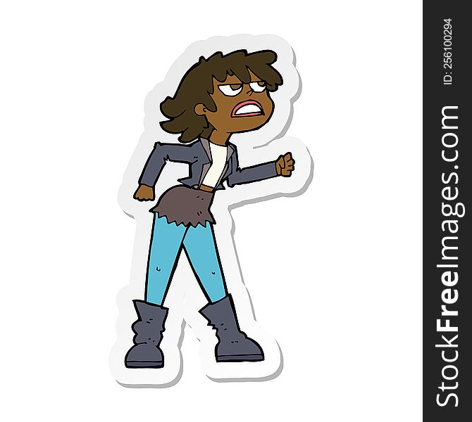 Sticker Of A Cartoon Angry Biker Girl