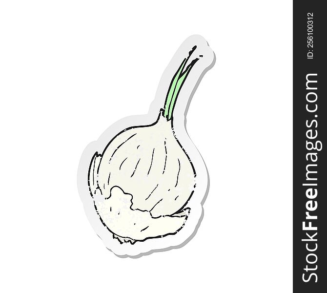 Retro Distressed Sticker Of A Cartoon Garlic