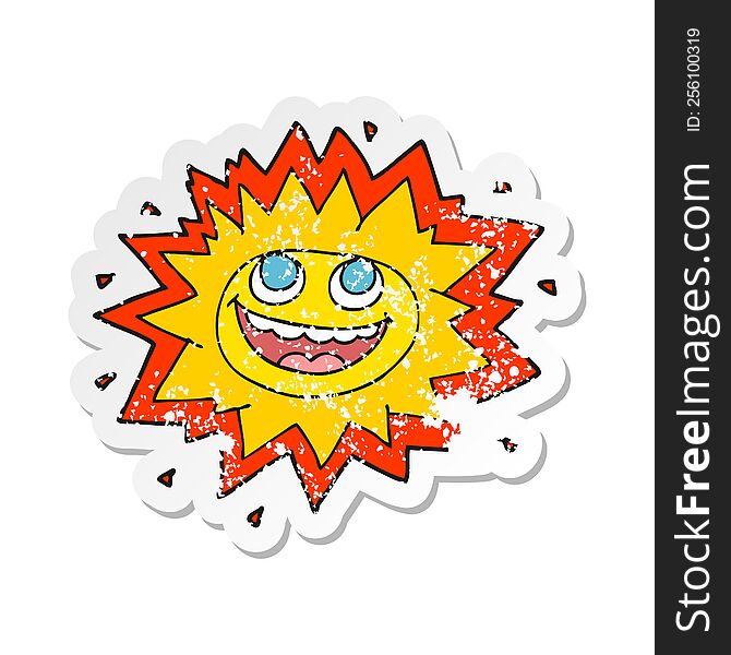 Retro Distressed Sticker Of A Happy Cartoon Sun