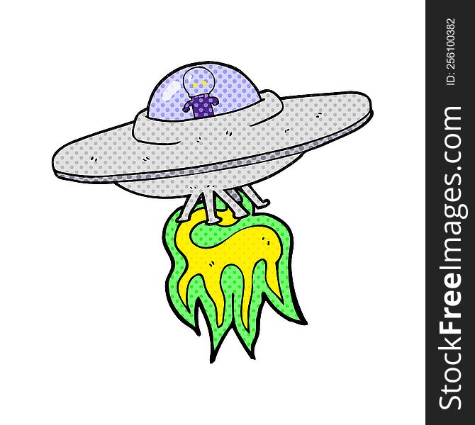 freehand drawn cartoon alien flying saucer