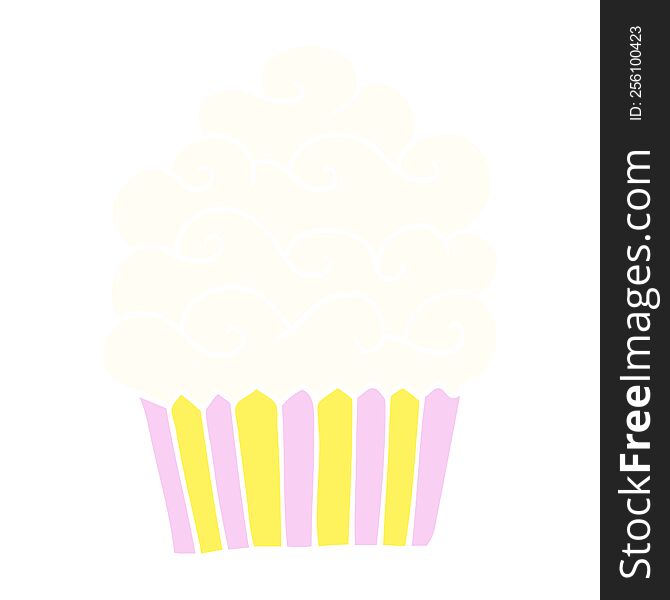 Flat Color Illustration Cartoon Vanilla Cupcake