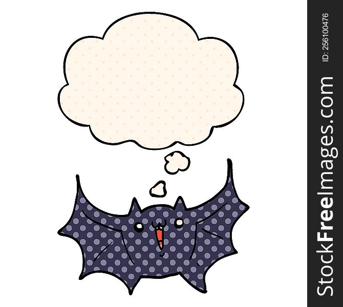 Cartoon Happy Vampire Bat And Thought Bubble In Comic Book Style
