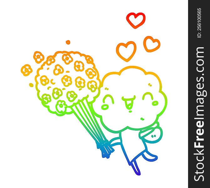 Rainbow Gradient Line Drawing Cute Cartoon Cloud Head Creature