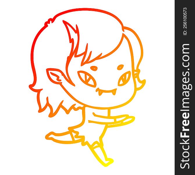 Warm Gradient Line Drawing Cartoon Friendly Vampire Girl Running