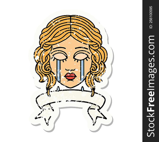 Grunge Sticker With Banner Of Female Face Crying